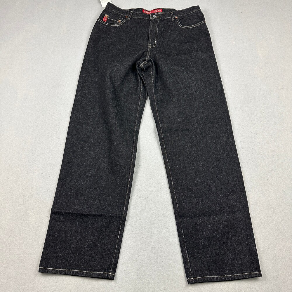 Vintage Guess Jeans Men 36 Black Baggy Y2K Contrast Stitch Deadstock Skater